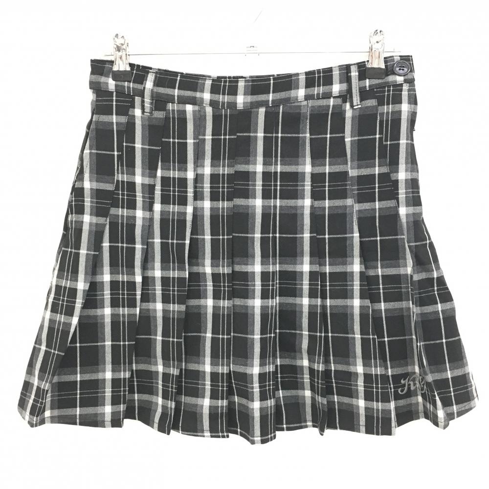 【超美品】キスオンザグリーン スカート 黒×グレー チェック プリーツ レディース 2(M) ゴルフウェア kiss on the green