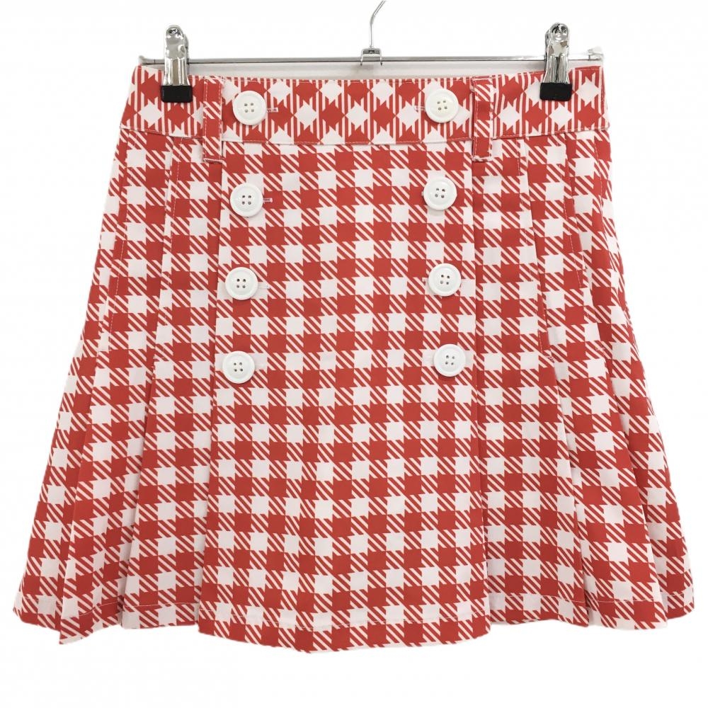 【超美品】キスオンザグリーン スカート 白×レッド ボックスチェック  レディース 2(M) ゴルフウェア kiss on the green