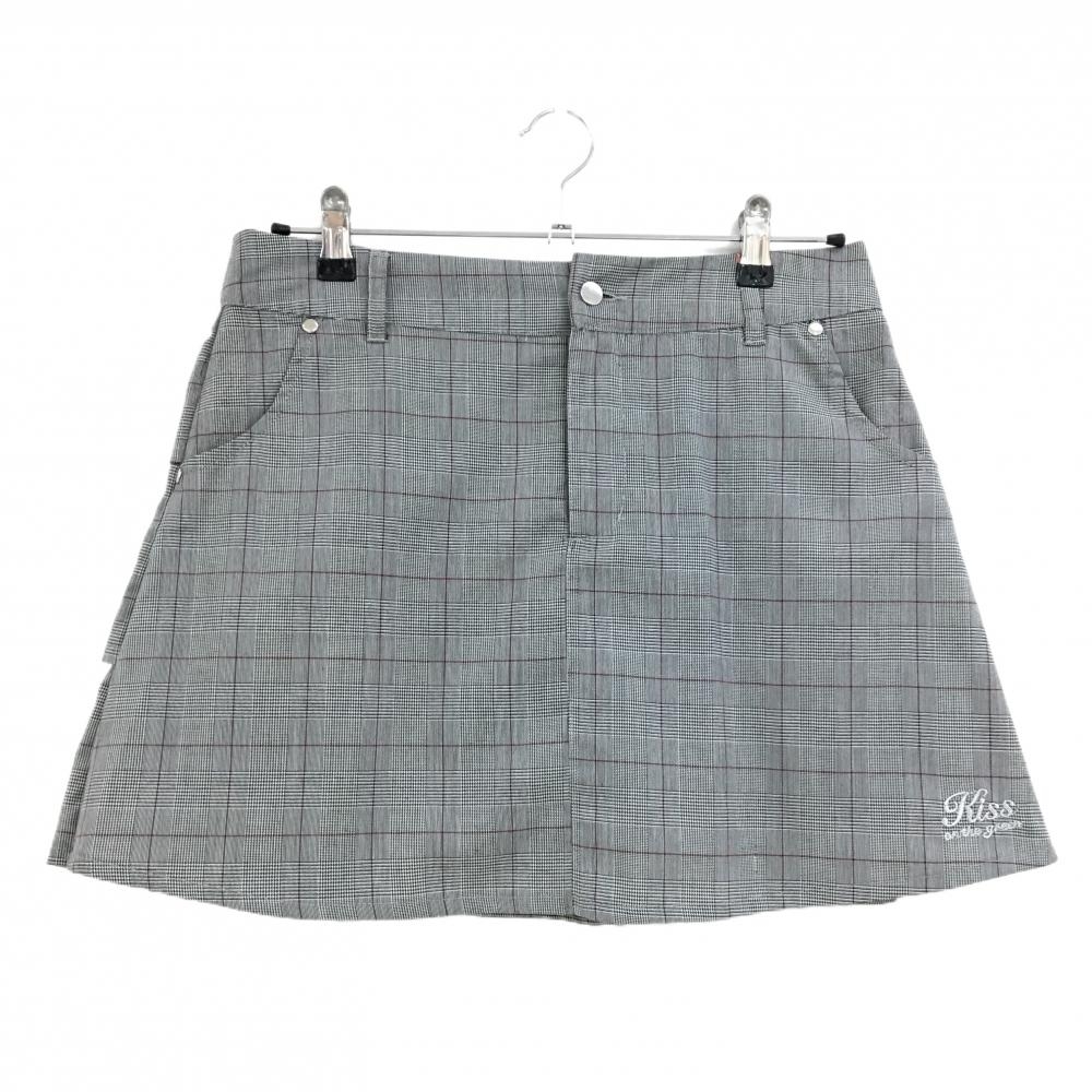 【新品】キスオンザグリーン スカート ダークグレー×ボルドー グレンチェック 後フリル レディース 3(L) ゴルフウェア kiss on the green