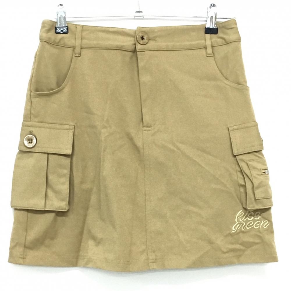 【超美品】キスオンザグリーン カーゴスカート ライトブラウン ロゴ刺しゅう ストレッチ レディース 2(M) ゴルフウェア kiss on the green