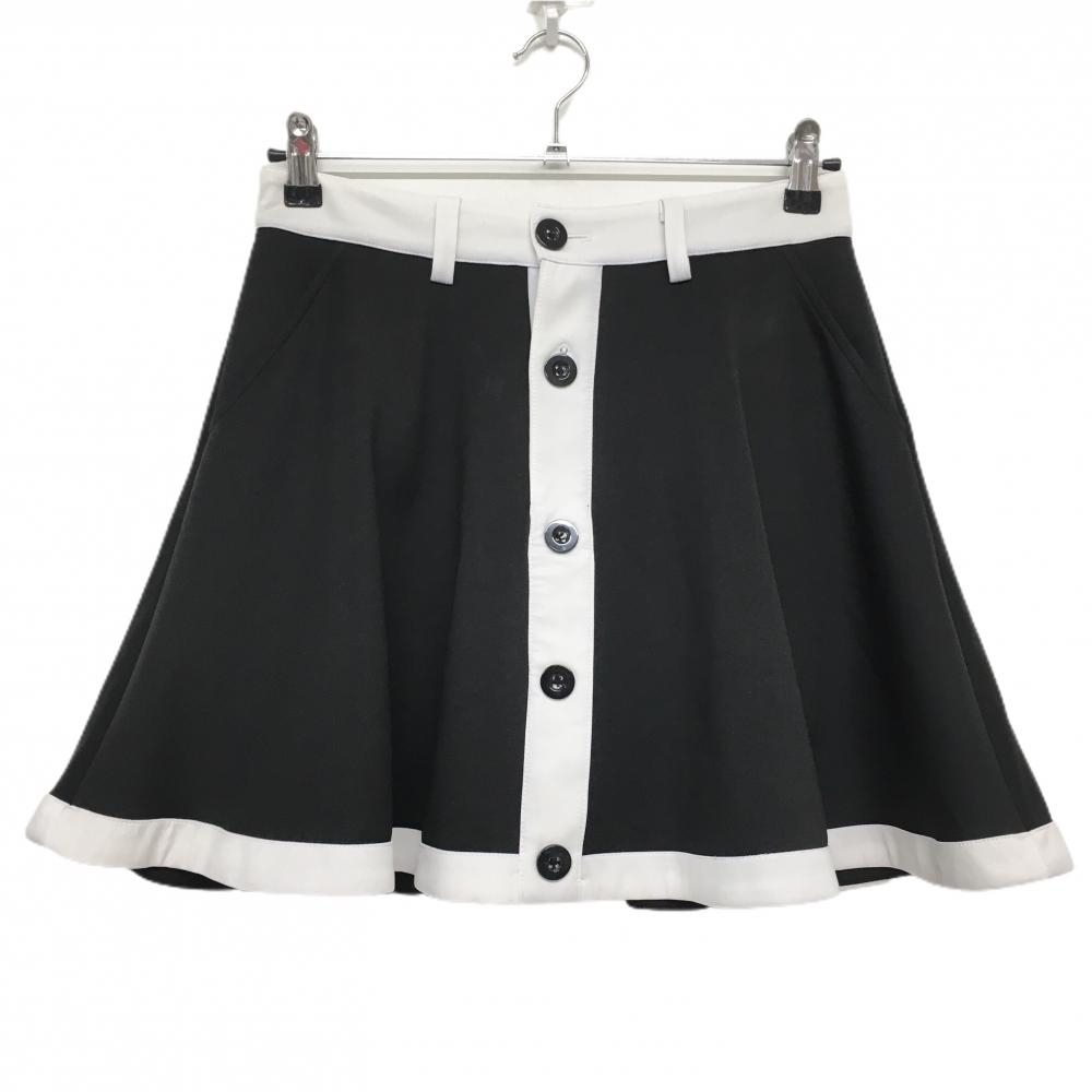 【超美品】キスオンザグリーン スカート 黒×アイボリー フロントボタン レディース 2(M) ゴルフウェア kiss on the green
