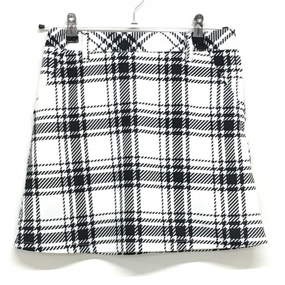 【美品】キスオンザグリーン スカート 白×黒 チェック柄 内側インナーパンツ レディース 2(M) ゴルフウェア kiss on the green