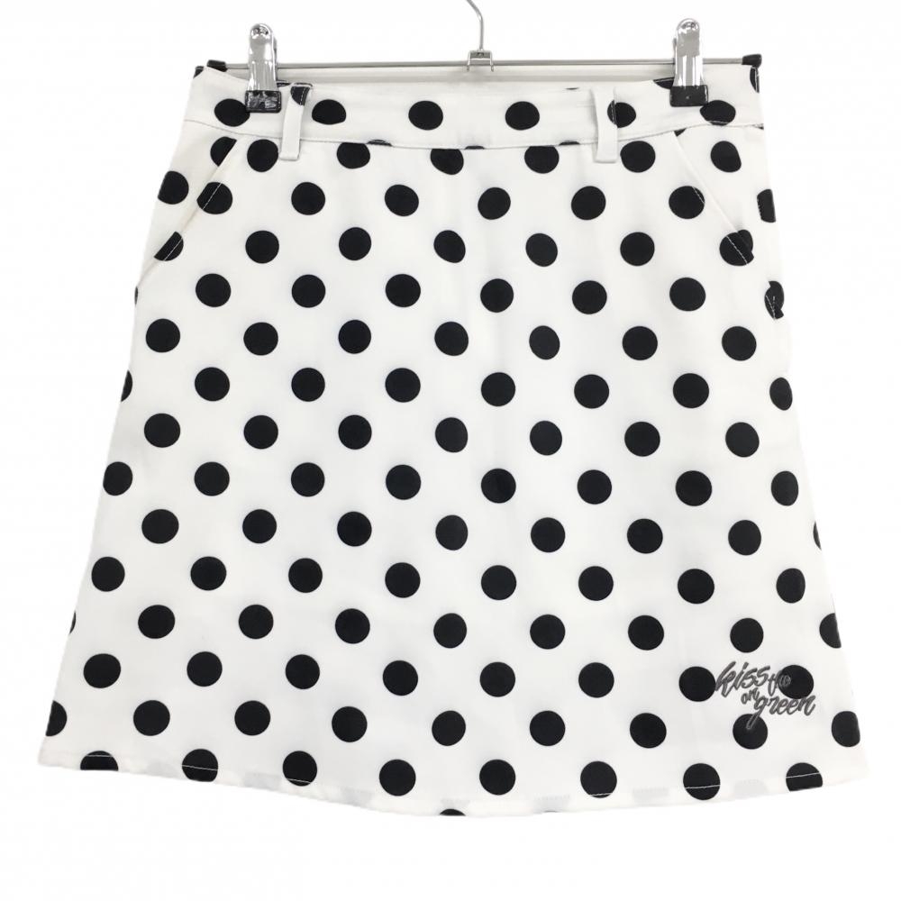 キスオンザグリーン スカート 白×黒 ドット柄 裾ロゴ 内側インナーパンツ レディース 2(M) ゴルフウェア kiss on the green