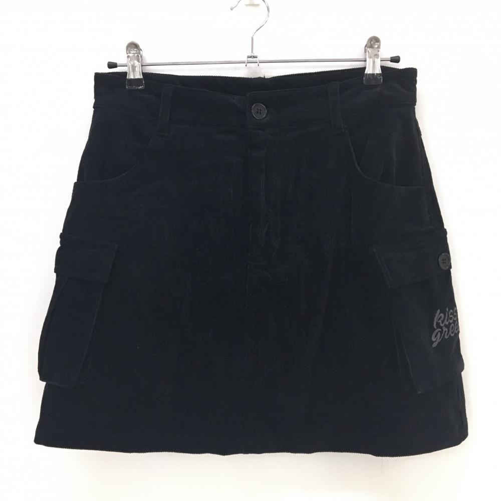 キスオンザグリーン コーデュロイカーゴスカート 黒 ロゴ刺しゅう 内側インナーパンツ  レディース 0(S) ゴルフウェア kiss on the green