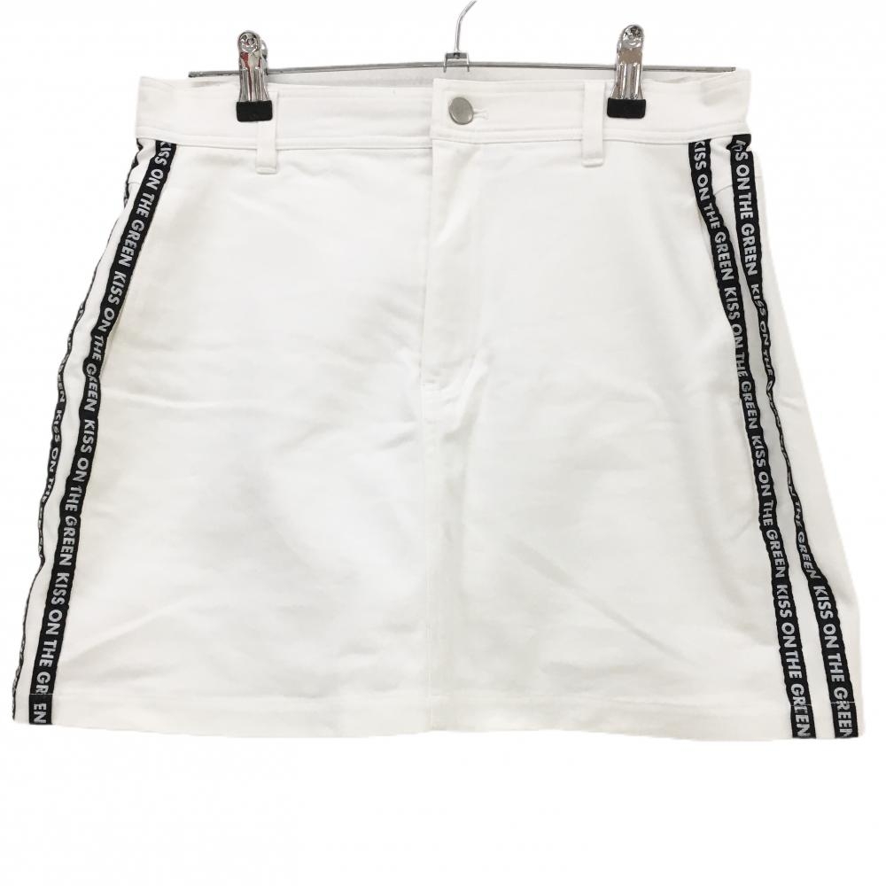 【美品】キスオンザグリーン スカート 白×黒 サイドロゴライン 内側インナーパンツ  レディース 3(L) ゴルフウェア kiss on the green