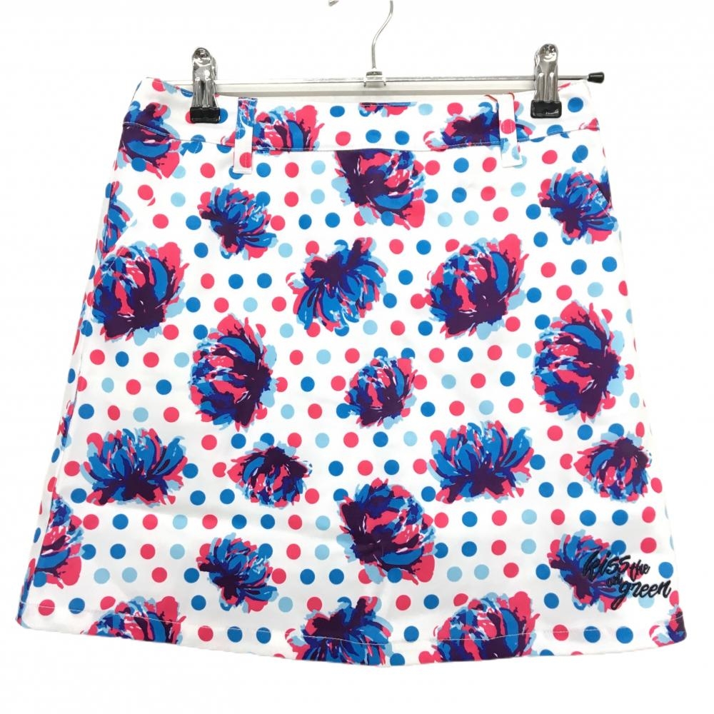 【新品】キスオンザグリーン スカート 白×ブルー×ピンク ドット 花柄風  レディース 3(L) ゴルフウェア kiss on the green