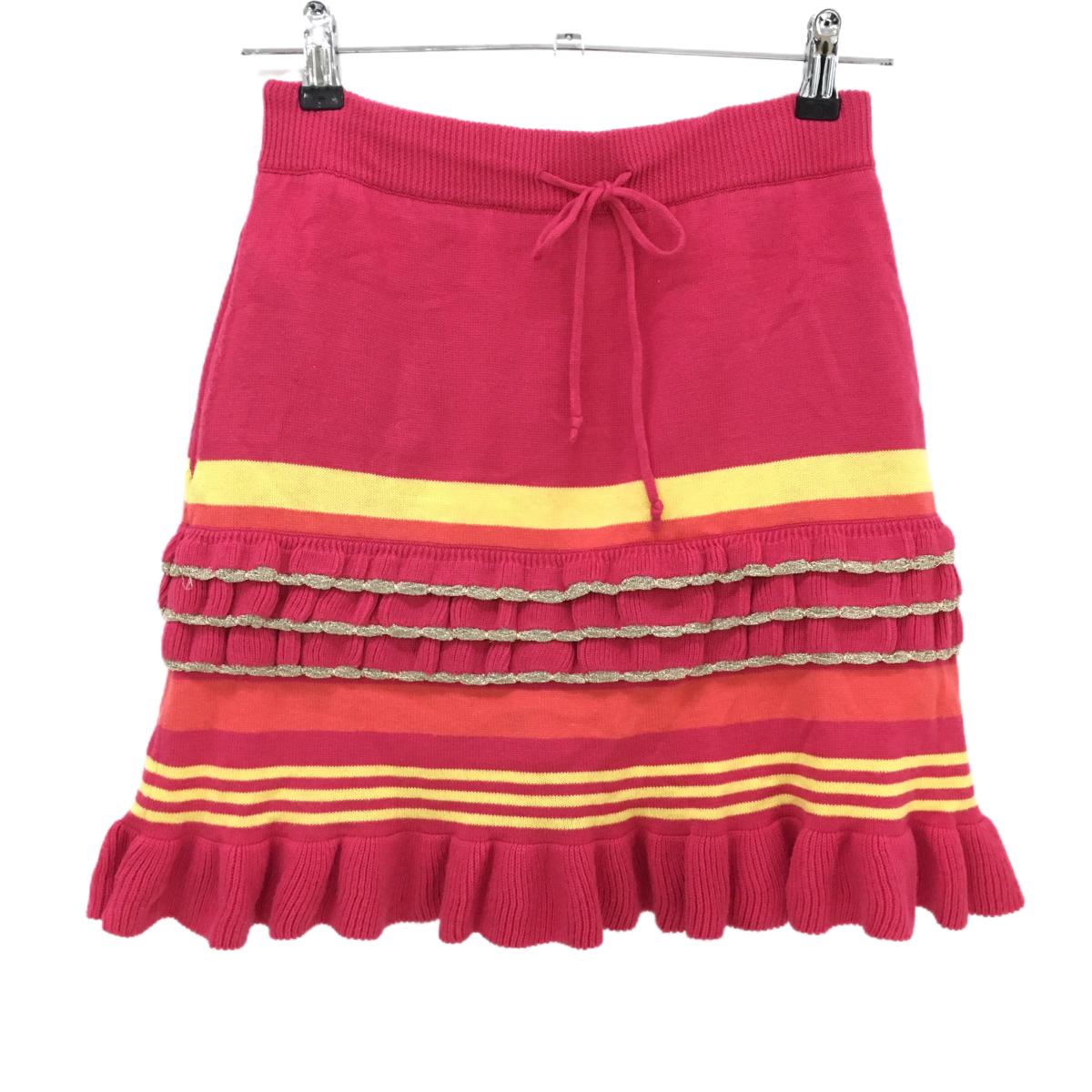 【美品】キスオンザグリーン ニットスカート ピンク×イエロー 内側インナーパンツ  レディース  ゴルフウェア kiss on the green
