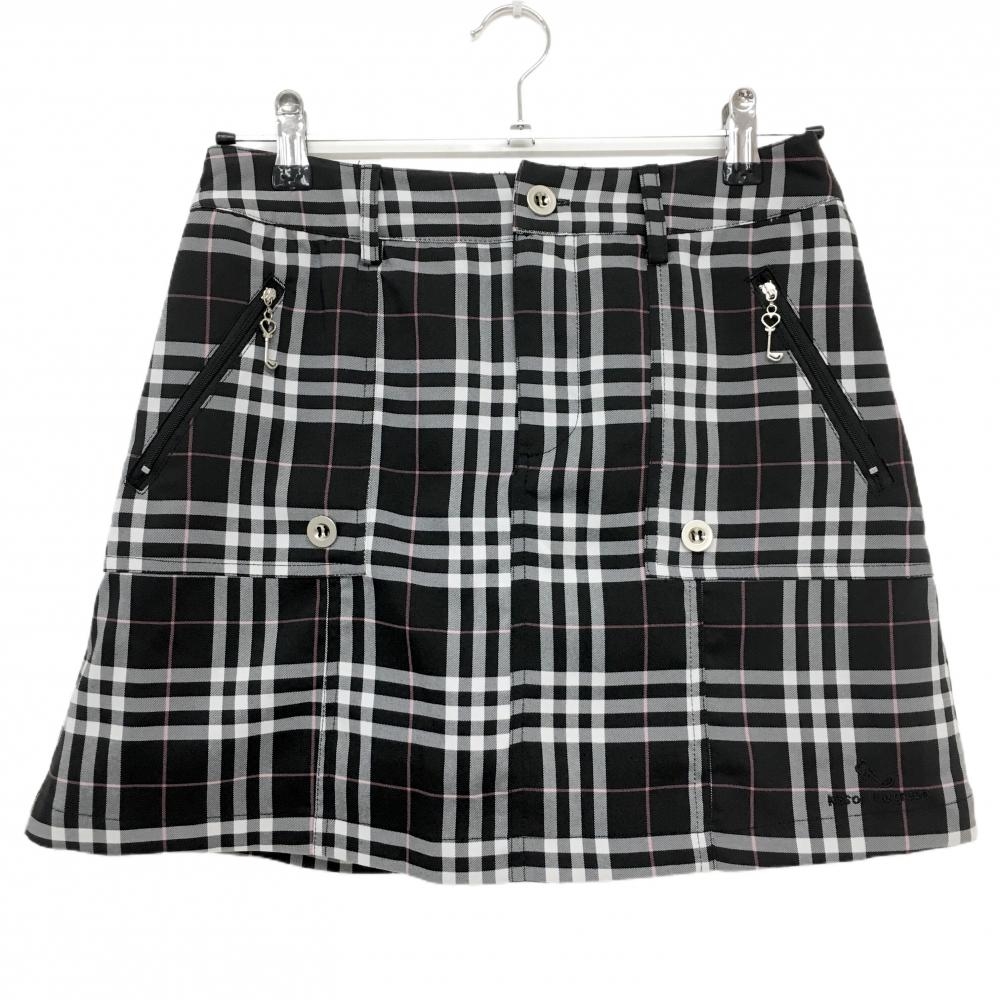 【新品】キスオンザグリーン スカート 黒×白×ピンク チェック 内側パンツ レディース 2(M) ゴルフウェア kiss on the green