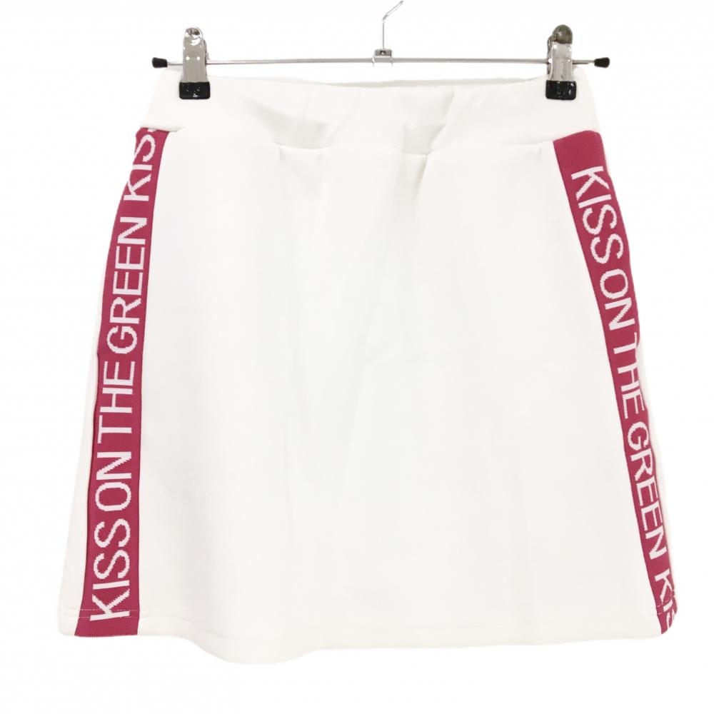 【美品】キスオンザグリーン ストレッチスカート 白×ピンク ダンボールニット  レディース 2 ゴルフウェア kiss on the green