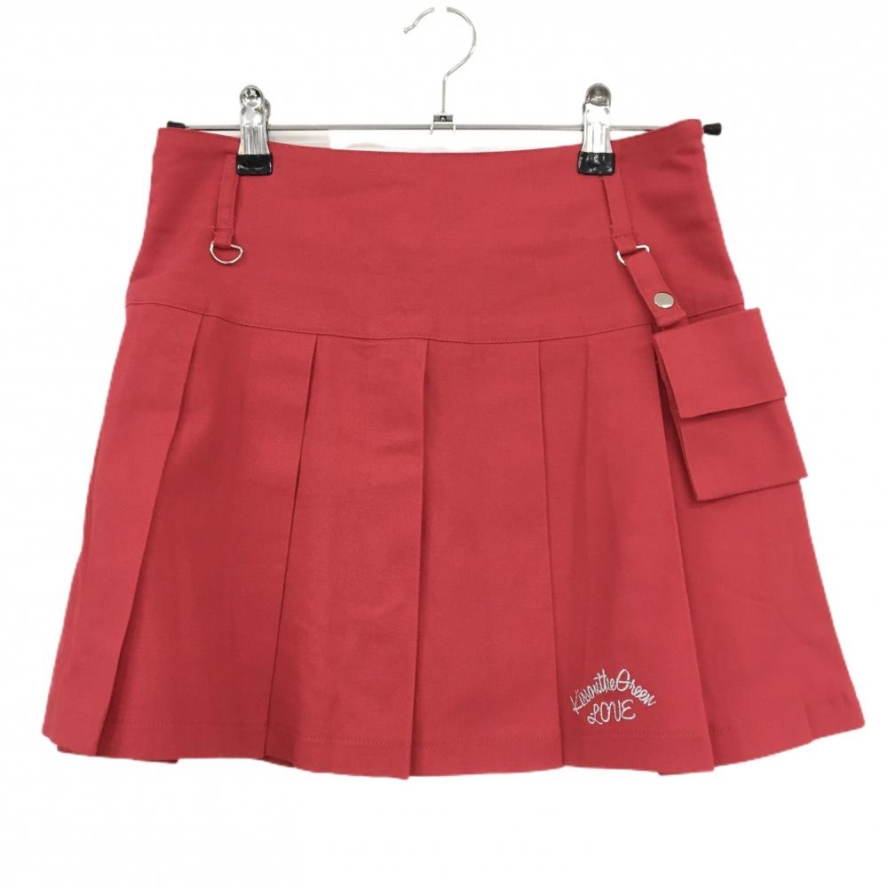 【超美品】キスオンザグリーン プリーツスカート レッド ポケット着脱可 ストレッチ レディース 1 ゴルフウェア kiss on the green
