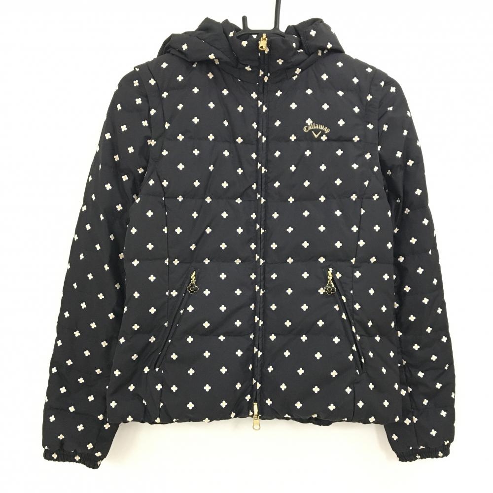 【新品】キャロウェイ 4WAYダウンジャケット 黒×白 花柄 片面花型キルティング リバーシブル  レディース S ゴルフウェア Callaway