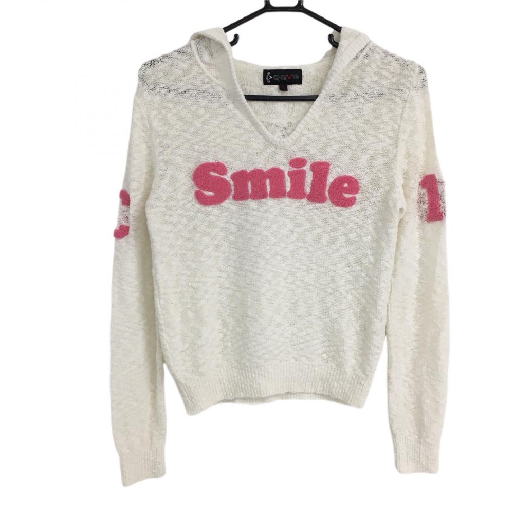 【美品】キャロウェイ フード付きセーター 白×ピンク パーカー レディース M ゴルフウェア Callaway