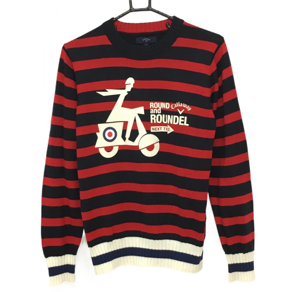 キャロウェイ セーター ネイビー×レッド ボーダー ニット  レディース Ｌ ゴルフウェア Callaway