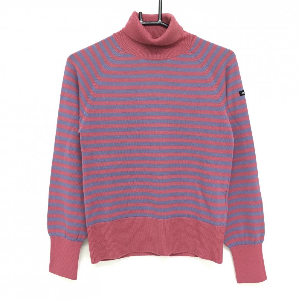【美品】キャロウェイ タートルネックセーター ピンク×グレー ボーダー ウール混 ニット  レディース M ゴルフウェア Callaway