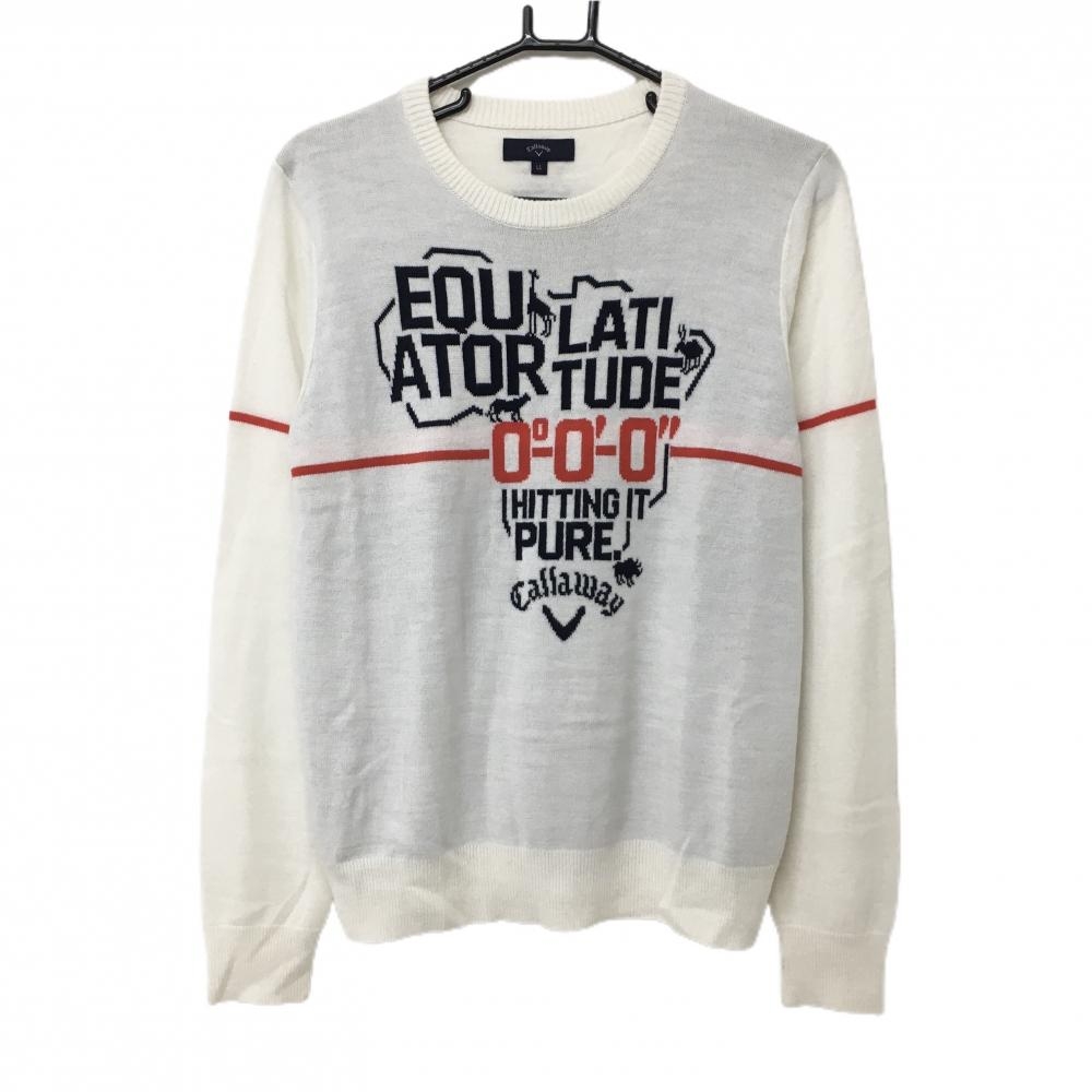キャロウェイ セーター 白×ネイビー ビック柄 ニット レディース LL ゴルフウェア Callaway
