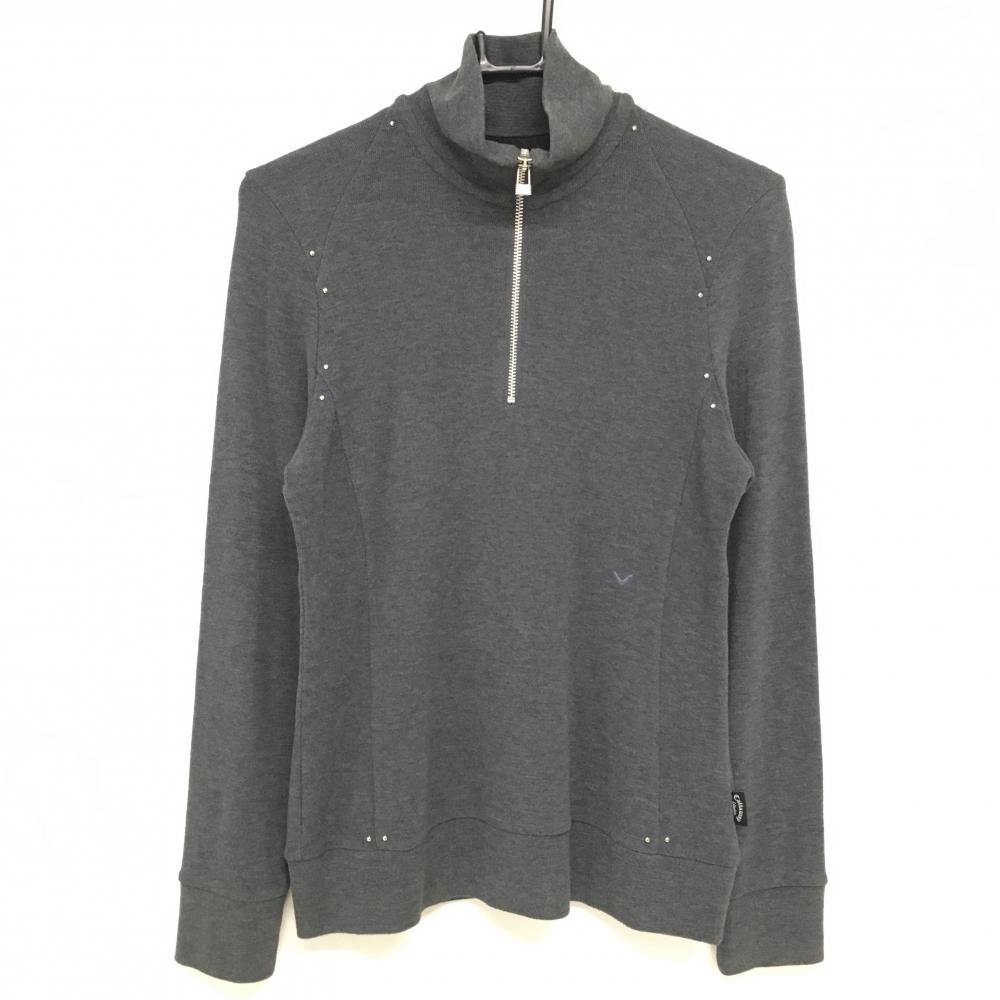 キャロウェイ セーター ダークグレー ハーフジップ 肩・裾スタッズ  レディース M ゴルフウェア Callaway