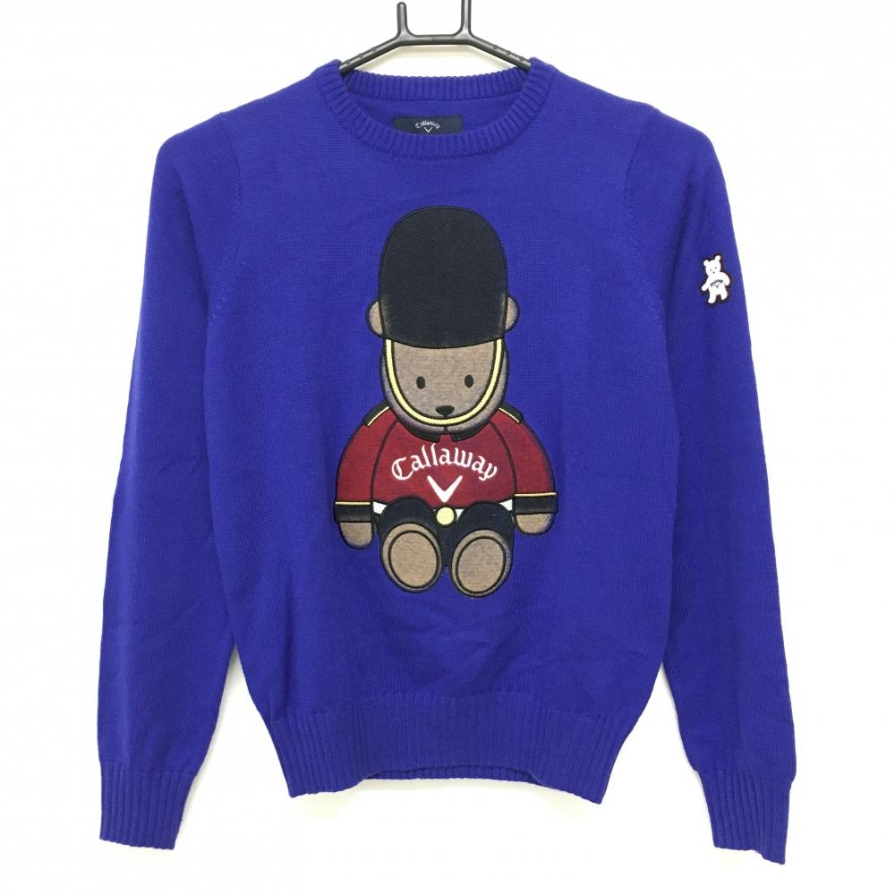 【美品】キャロウェイ セーター パープルネイビー ベア ウール混 ニット レディース S ゴルフウェア Callaway