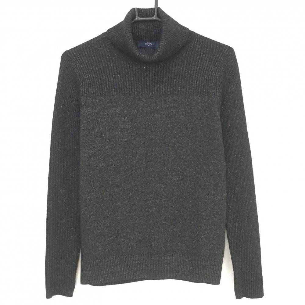 【美品】キャロウェイ タートルネックセーター 黒 ラメ ロゴ刺しゅう ニット  レディース L ゴルフウェア 2023年モデル Callaway