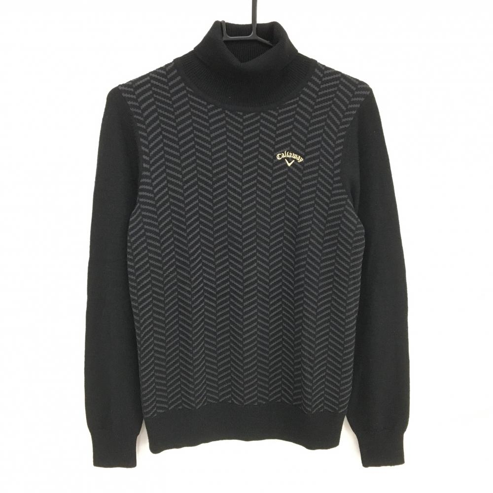 キャロウェイ タートルネックセーター 黒×グレー 前身頃総柄 ウール混 ニット 毛羽立ち レディース LL ゴルフウェア Callaway