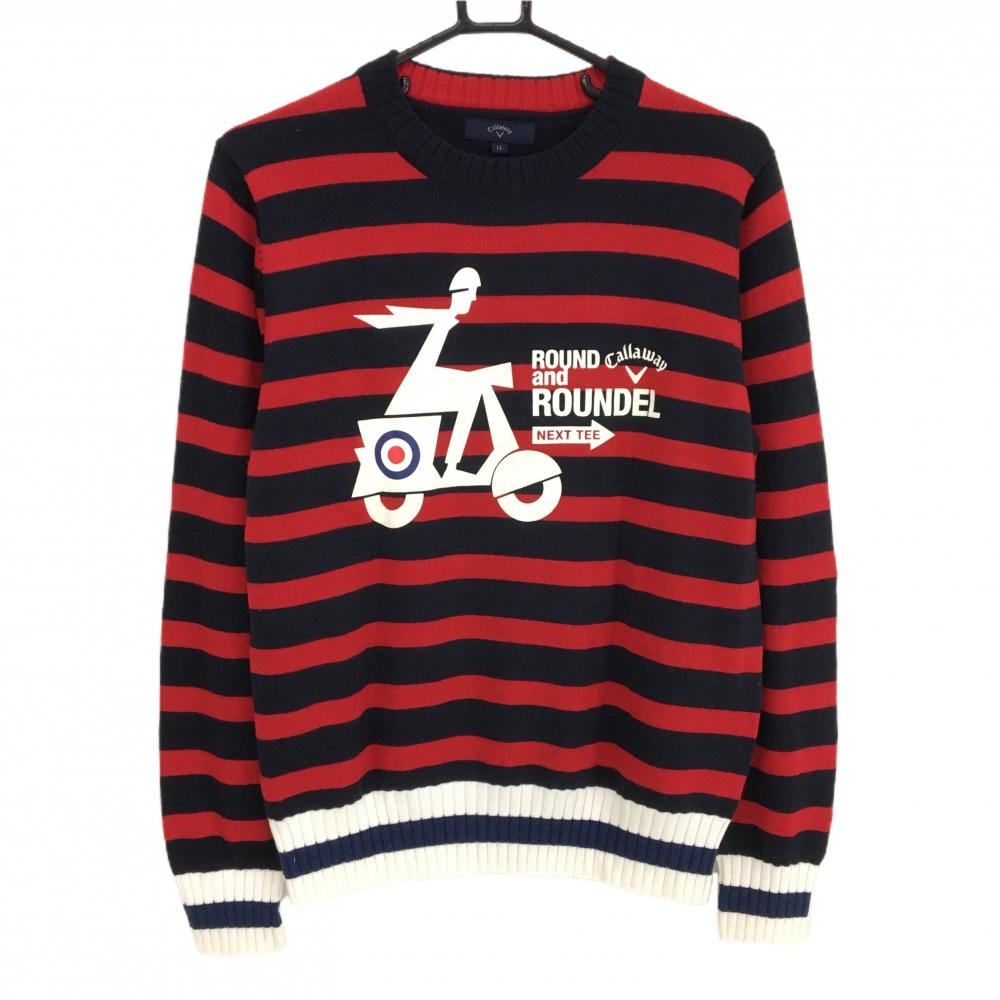 【美品】キャロウェイ セーター ネイビー×レッド ボーダー ウール混 ニット  レディース LL ゴルフウェア Callaway