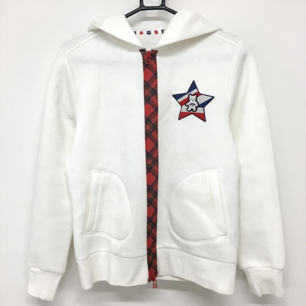 キャロウェイ ジップパーカーブルゾン 白×レッド ダンボールニット ダブルジップ レディース M ゴルフウェア Callaway