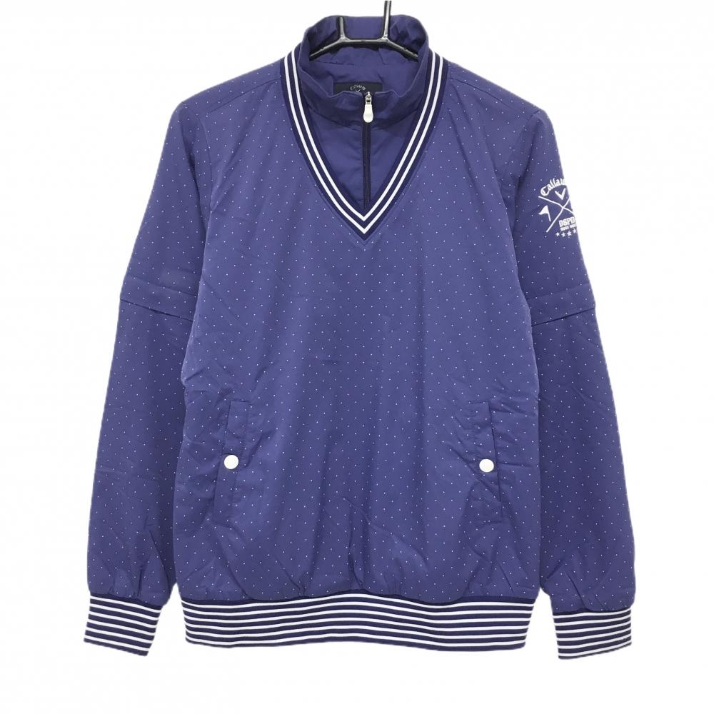【美品】キャロウェイ 4WAY中綿スニード パープルネイビー×白 ドット柄 ネック・袖着脱可 レディース L ゴルフウェア Callaway