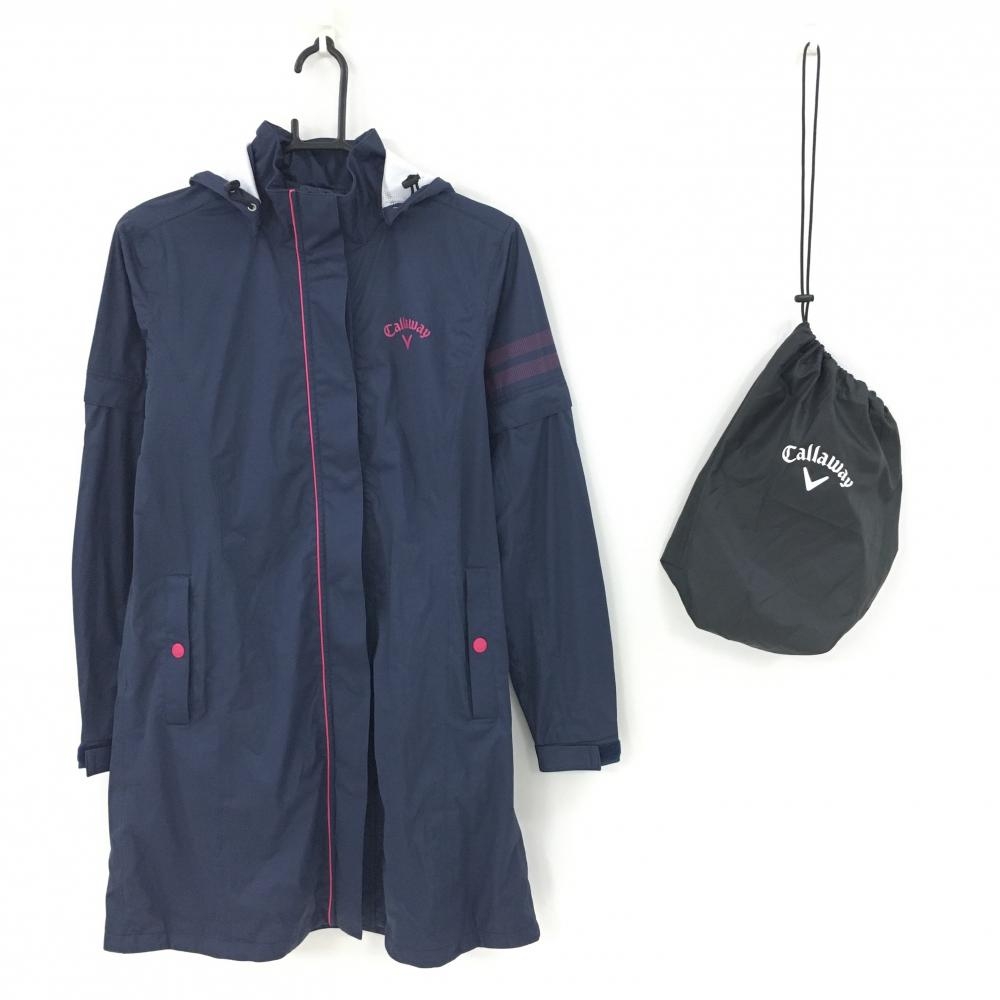 【超美品】キャロウェイ 4WAYレインワンピース ネイビー×ピンク 裏地メッシュ  レディース S ゴルフウェア Callaway
