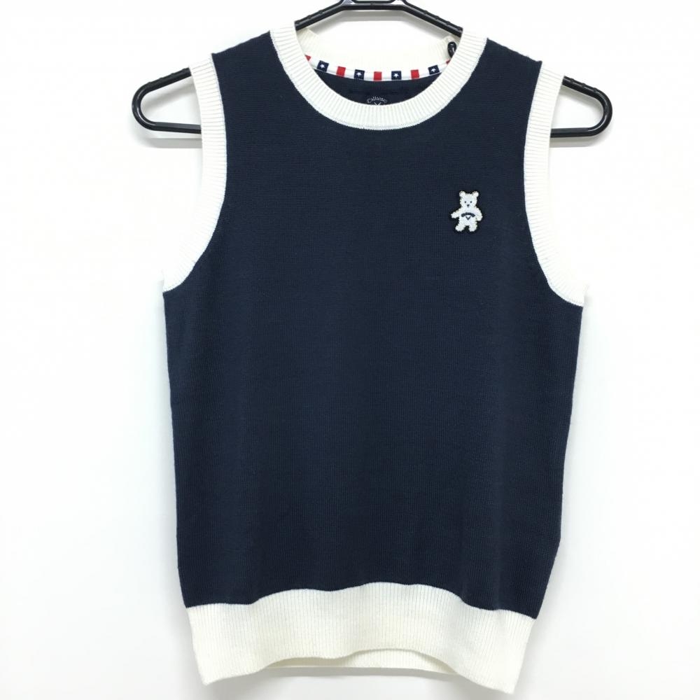 【美品】キャロウェイ ベスト ネイビー×白 ベアワッペン  レディース S ゴルフウェア Callaway