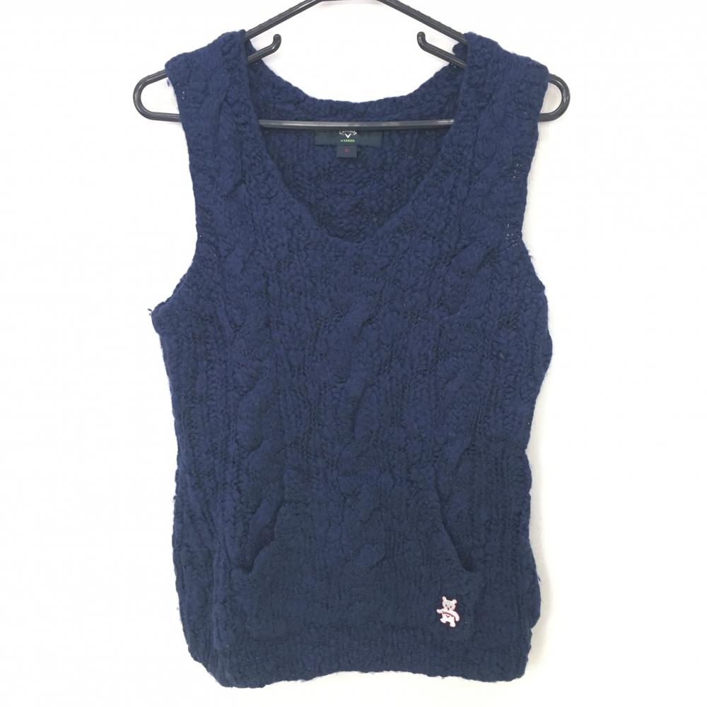 【美品】キャロウェイ ニットベスト ネイビー ベアワッペン レディース M ゴルフウェア Callaway