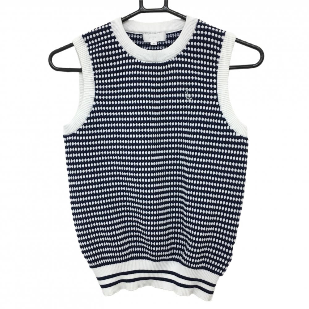 【超美品】キャロウェイ ニットベスト ネイビー×白 ドット柄 ポリエステル100％ レディース M ゴルフウェア Callaway