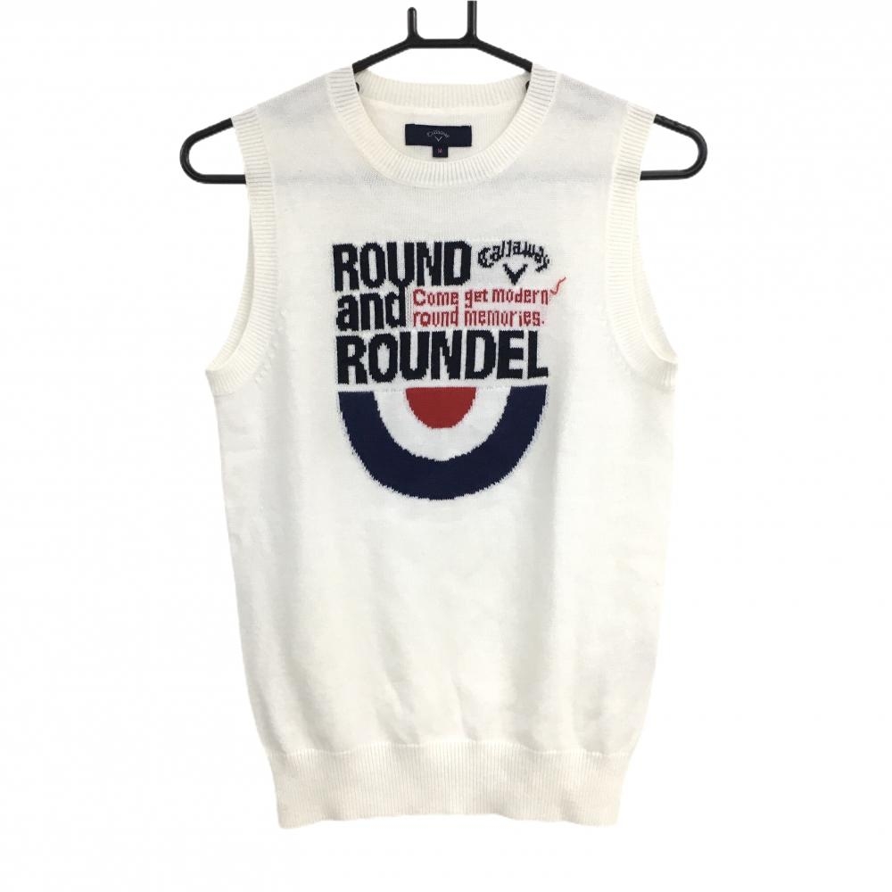 キャロウェイ ニットベスト 白×黒 ウール混 レディース M ゴルフウェア Callaway