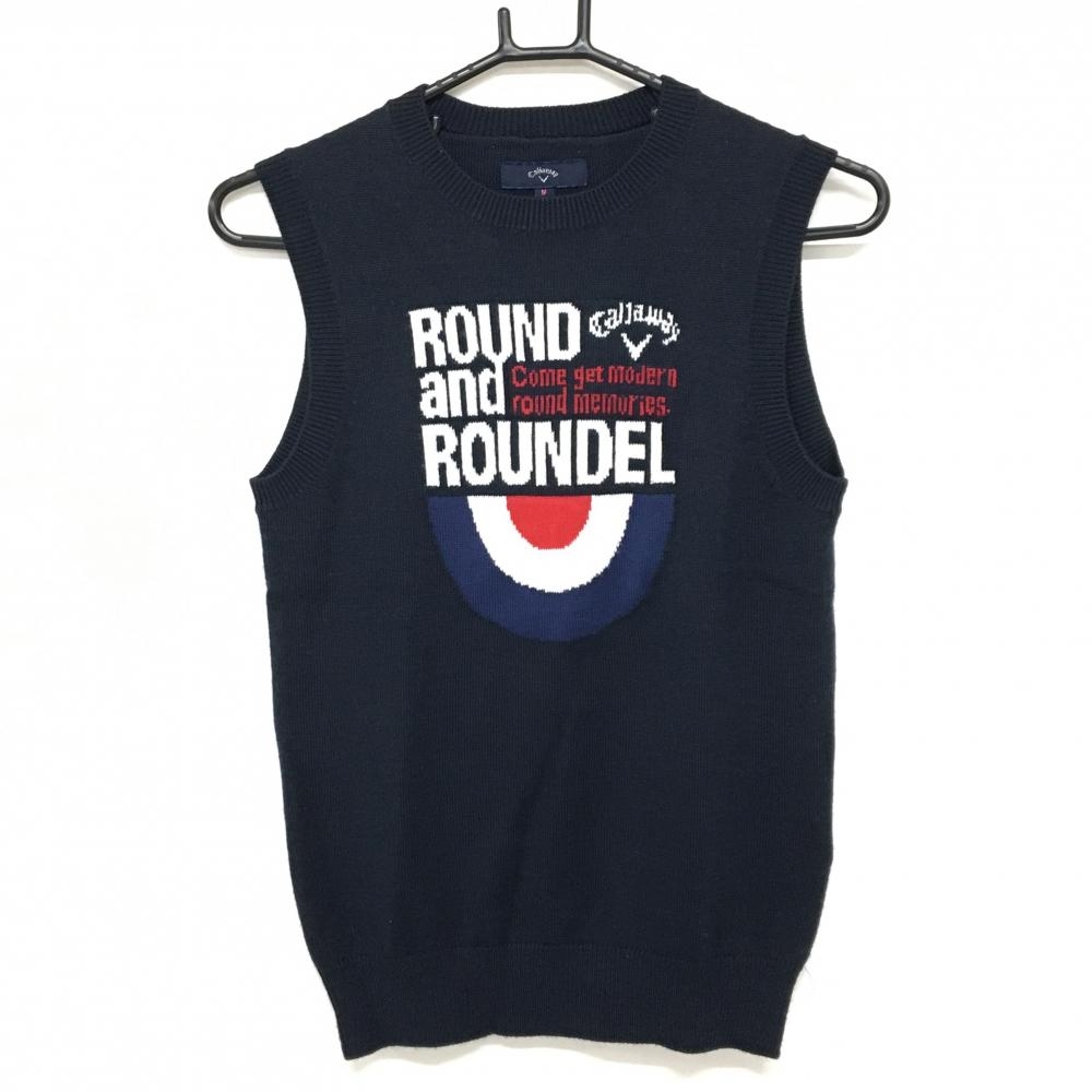 【超美品】キャロウェイ ニットベスト ネイビー×白 前ロゴ 英字 レディース M ゴルフウェア Callaway