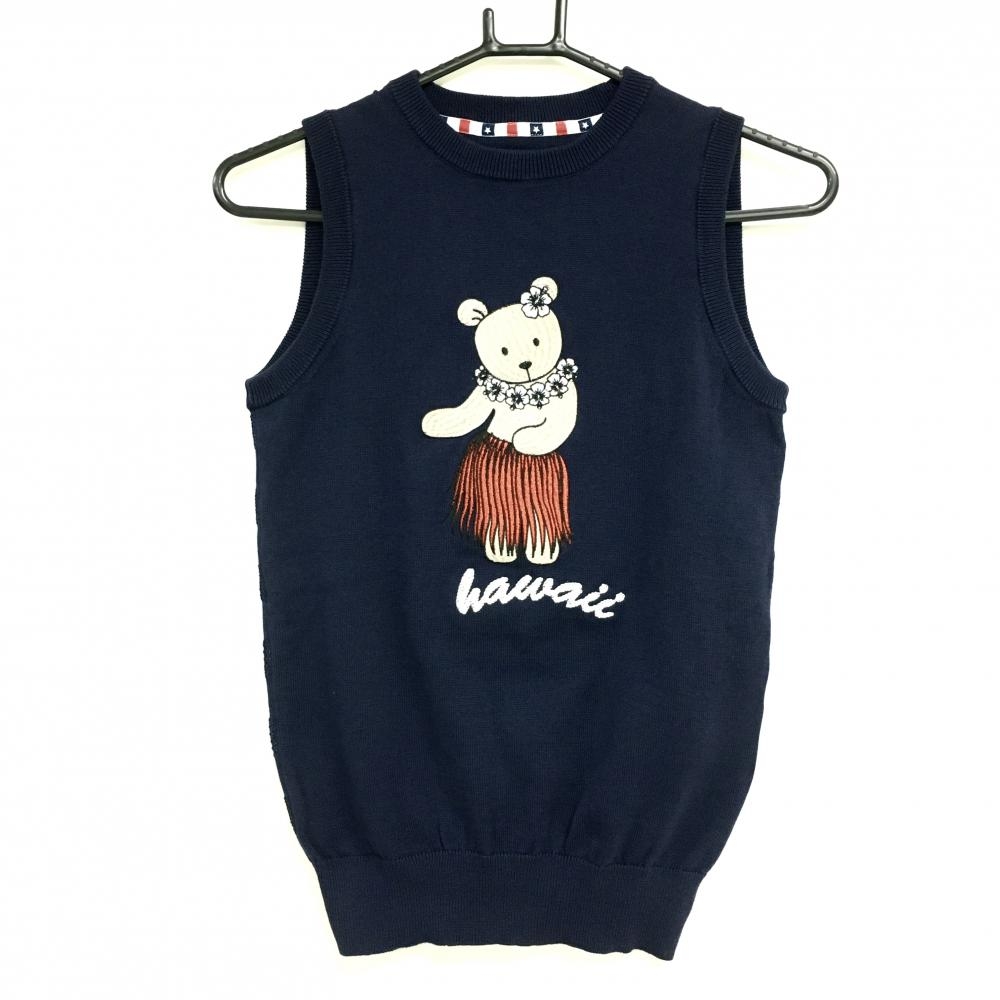 【新品】キャロウェイ ニットベスト ネイビー ベア刺しゅう コットン混 レディース S ゴルフウェア Callaway