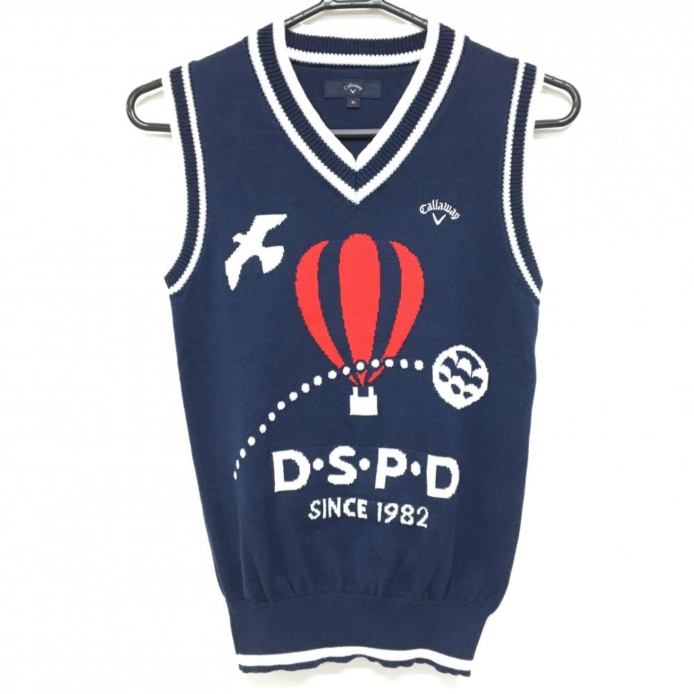 キャロウェイ ニットベスト ネイビー×白 Vネック レディース M ゴルフウェア Callaway