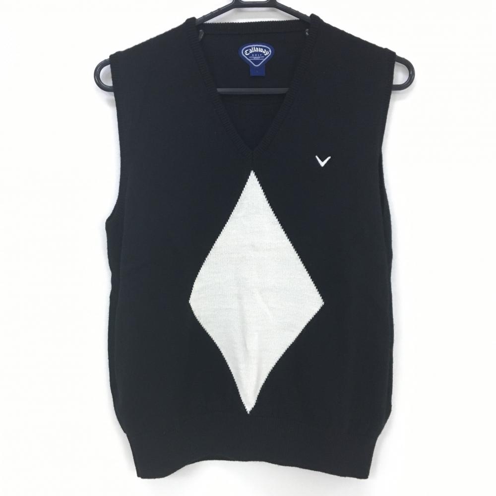 【美品】キャロウェイ ニットベスト 黒 ロゴ刺しゅう Vネック ウール混 レディース L ゴルフウェア Callaway