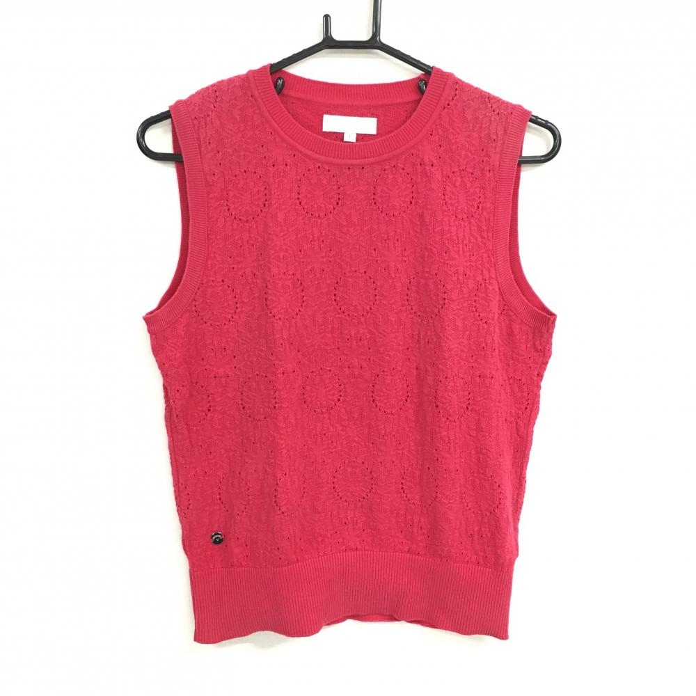 【美品】キャロウェイ ニットベスト ピンクレッド 透かし編み レディース L ゴルフウェア Callaway
