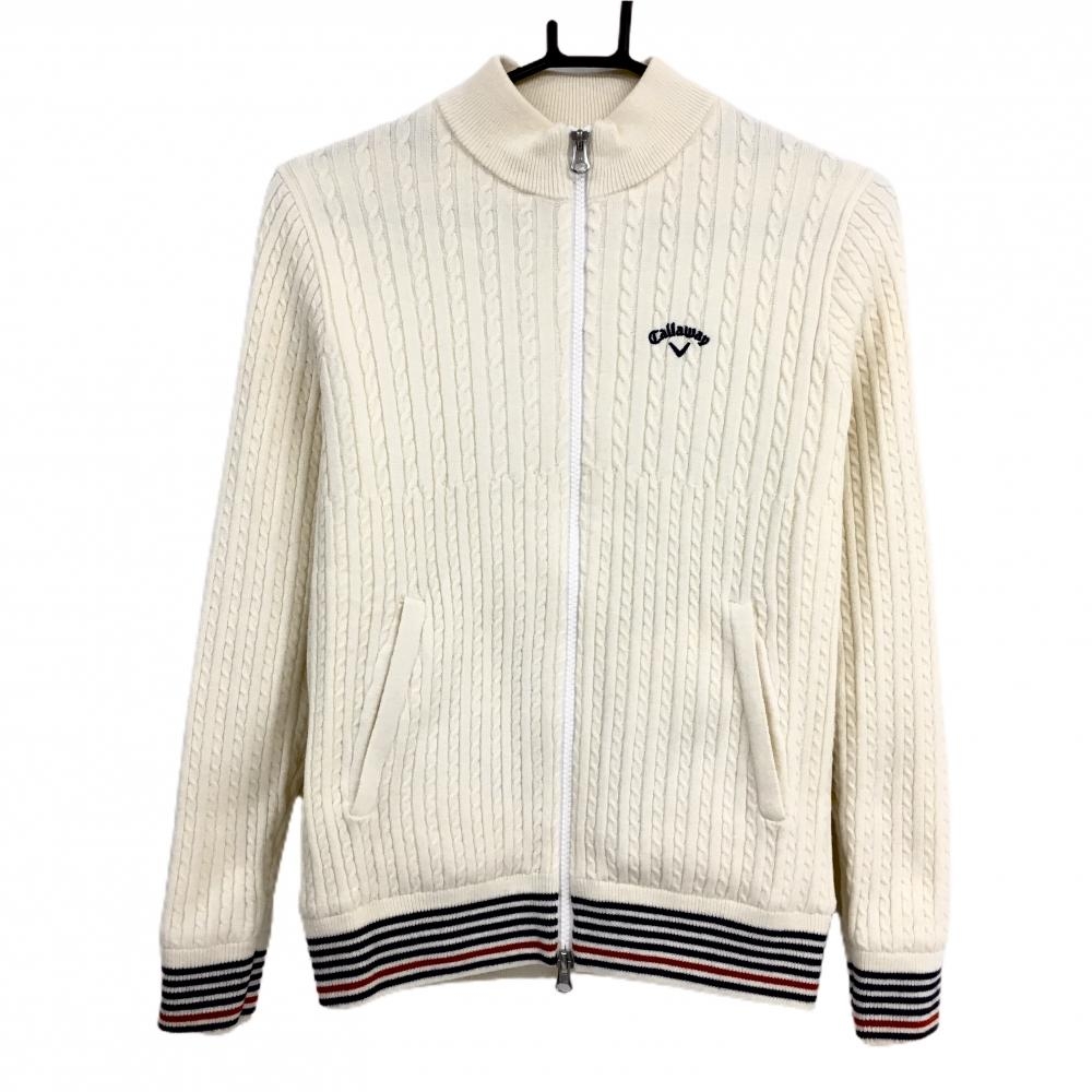 【超美品】キャロウェイ ニットジャケット 白 ケーブル編み 裏地付  レディース S ゴルフウェア Callaway