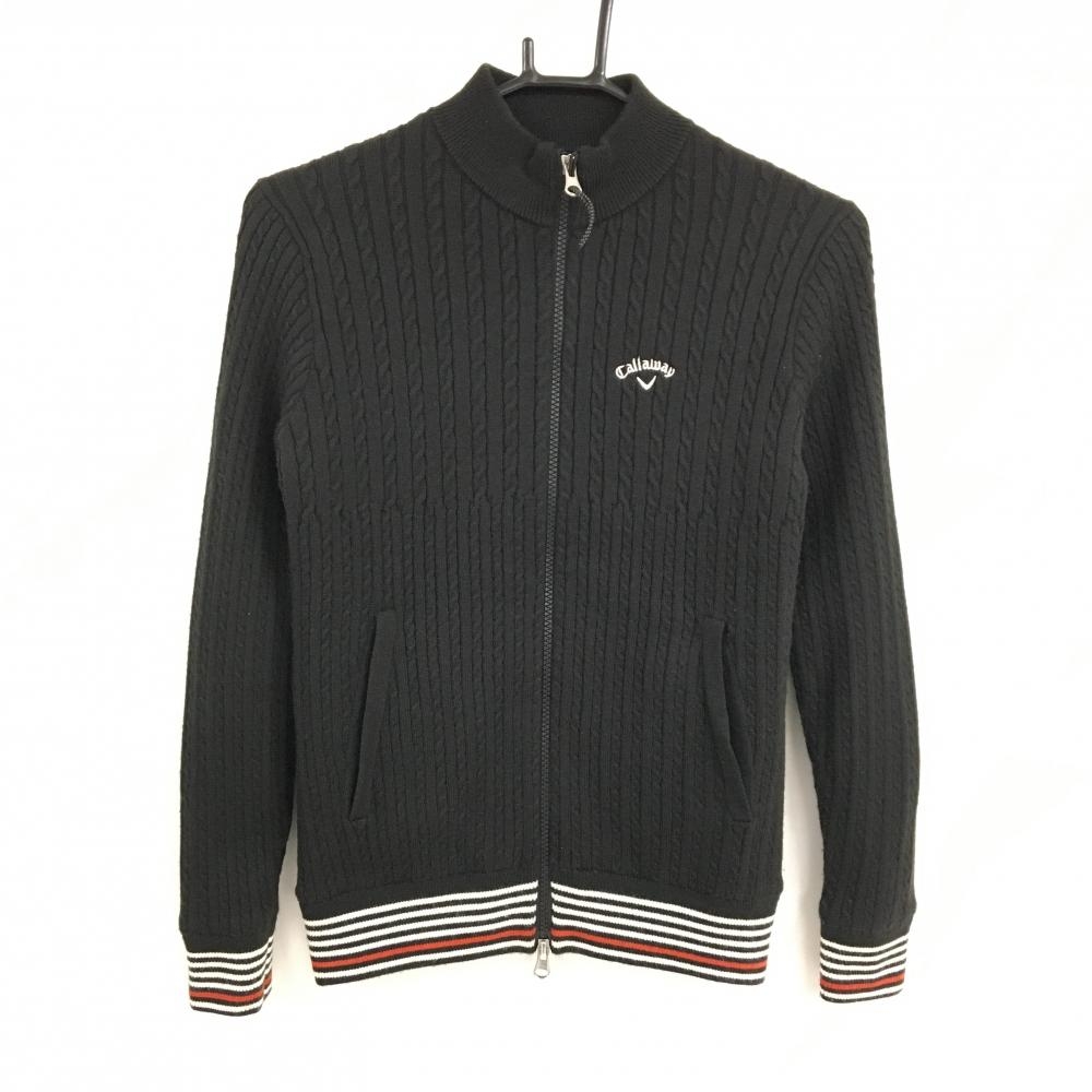 【超美品】キャロウェイ ニットジャケット 黒 ケーブル編み 裏地付  レディース S ゴルフウェア Callaway