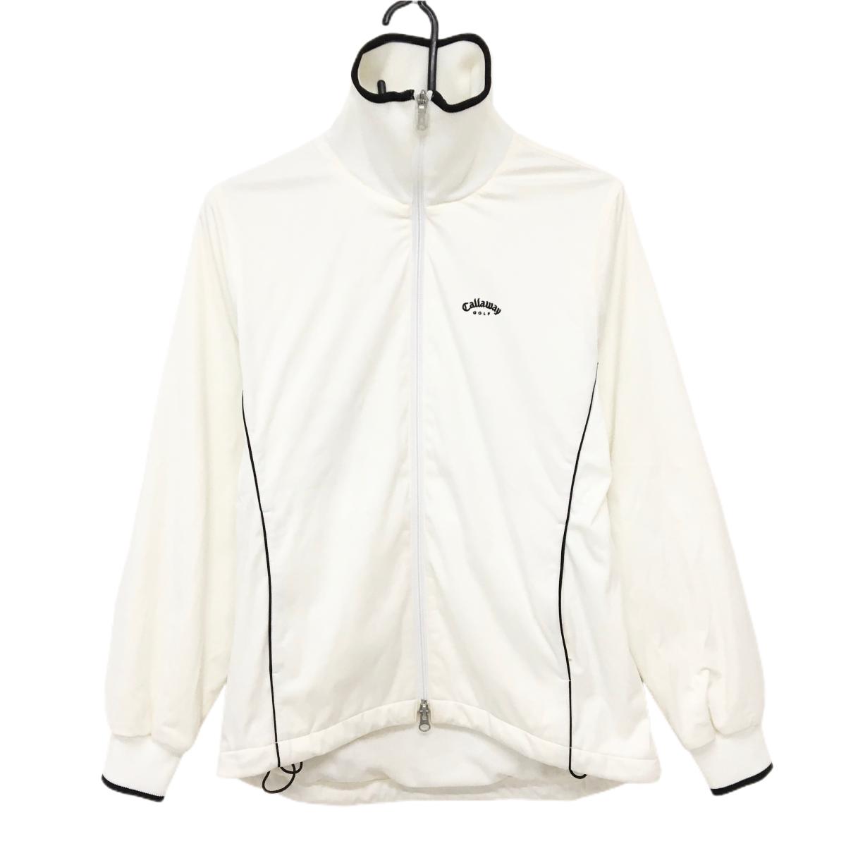 キャロウェイ ジャケット  白×黒 ロゴ刺しゅう パイピングライン 裏起毛 レディース M ゴルフウェア Callaway