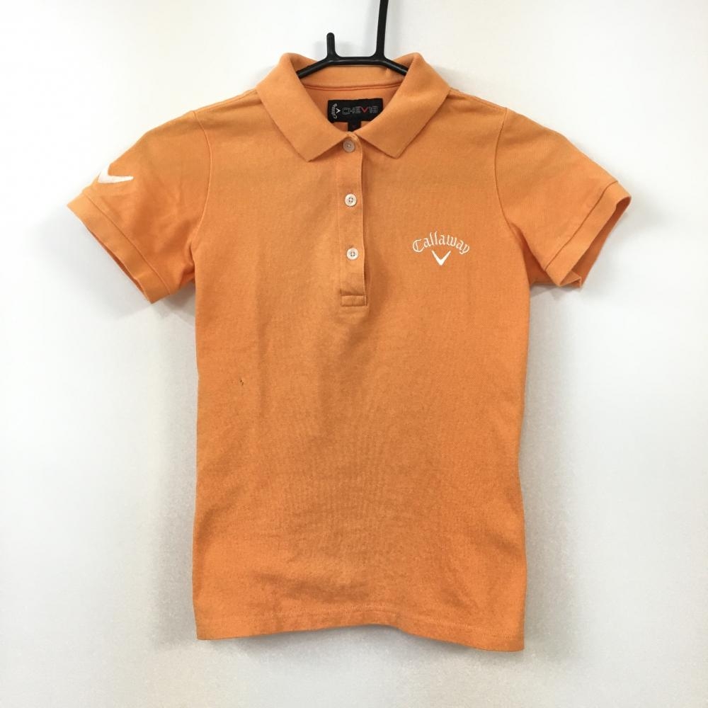 Callaway キャロウェイ 半袖ポロシャツ オレンジ コットン100％ シンプル ロゴ刺しゅう レディース Ｍ ゴルフウェア