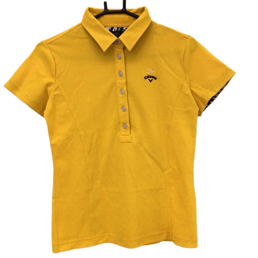 【超美品】キャロウェイ 半袖ポロシャツ イエロー 襟裏・袖口裏花柄  レディース  ゴルフウェア Callaway