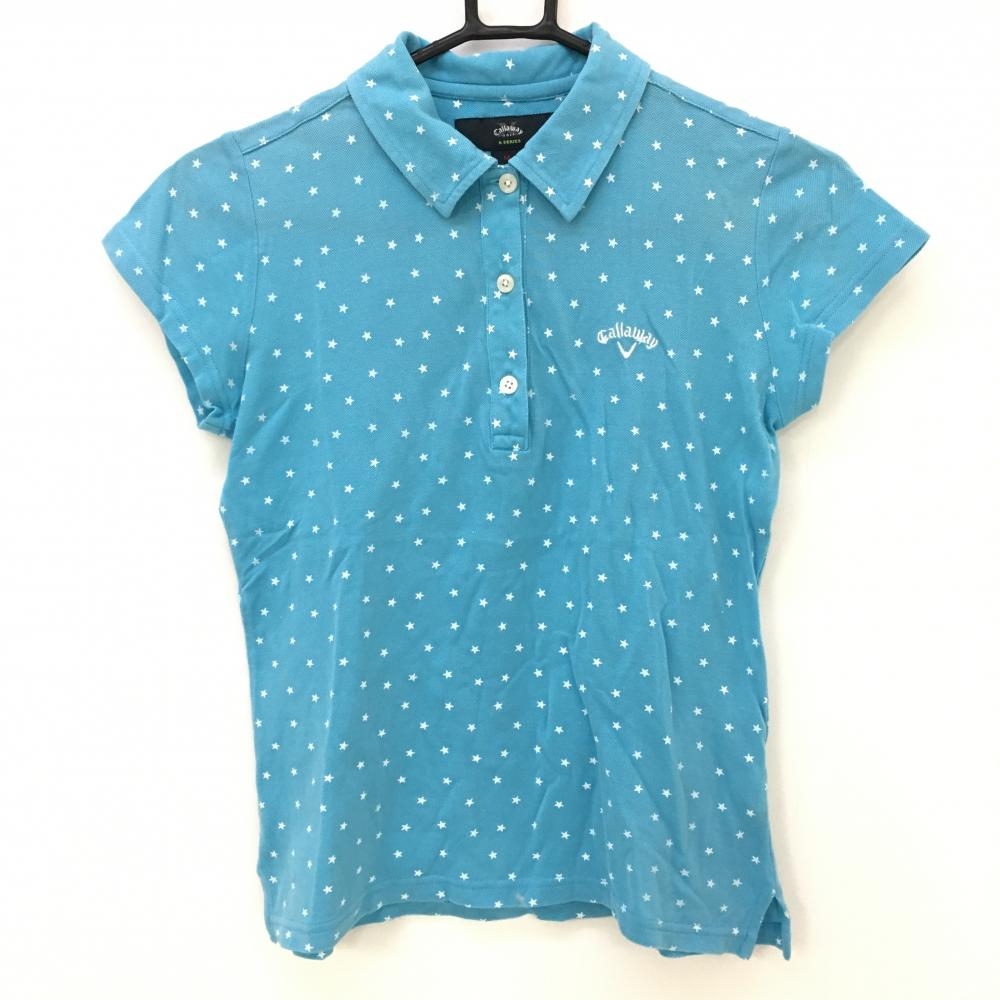 キャロウェイ 半袖ポロシャツ ライトブルー 星柄 総柄  レディース M ゴルフウェア Callaway