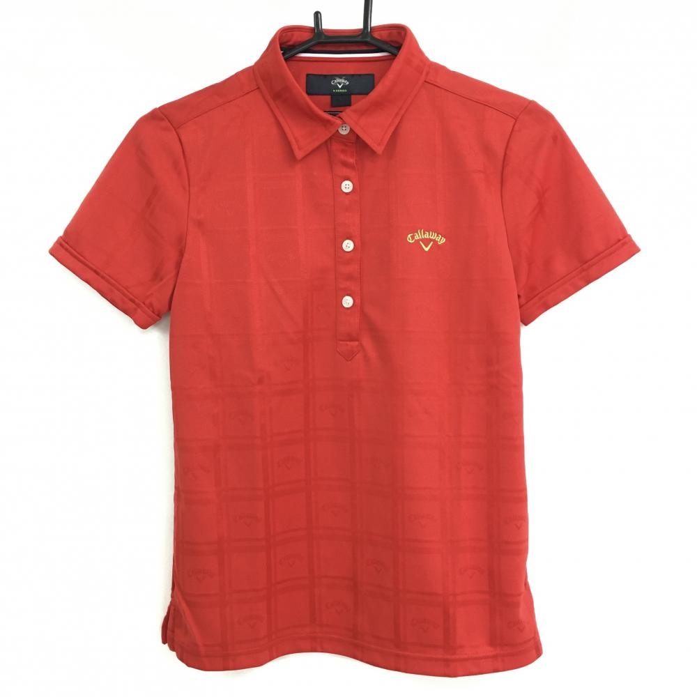 【超美品】キャロウェイ 半袖ポロシャツ レッド チェック ロゴ総柄 DRYSPORT レディース L ゴルフウェア Callaway