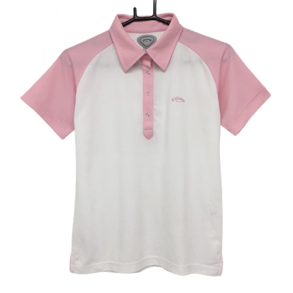 【美品】キャロウェイ 半袖ポロシャツ 白×ピンク スナップボタン  レディース M ゴルフウェア Callaway 画像