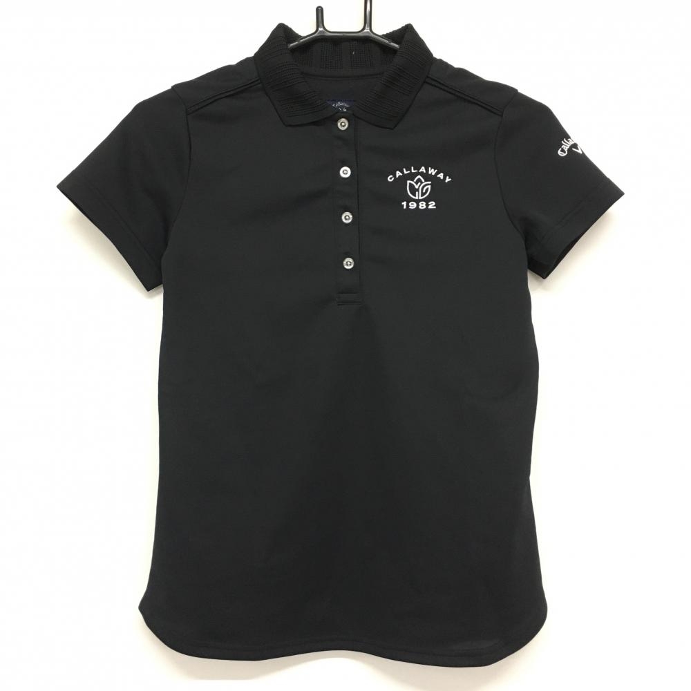【美品】キャロウェイ 半袖ポロシャツ 黒 襟透かし編み ロゴ白  レディース S ゴルフウェア 2022年モデル Callaway