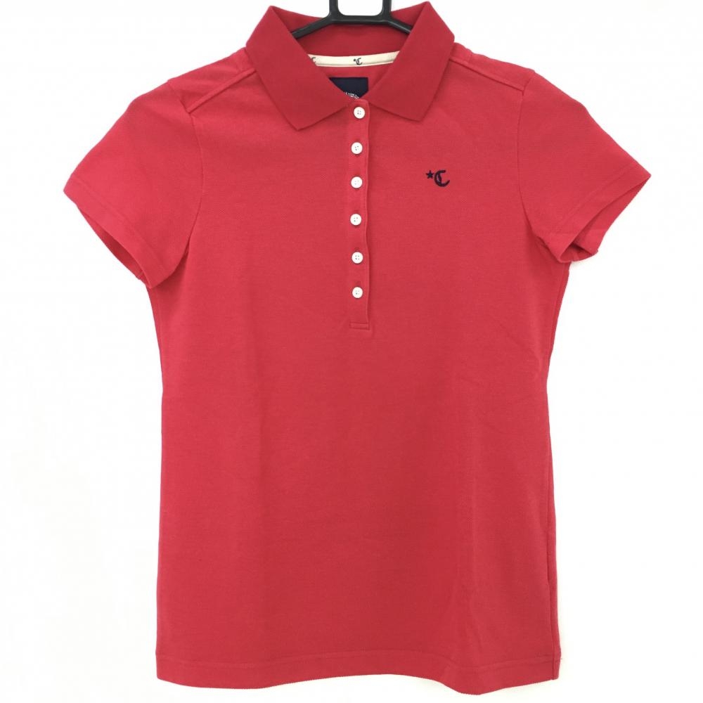 【美品】キャロウェイ 半袖ポロシャツ レッド シンプル 胸刺しゅう レディース S ゴルフウェア Callaway