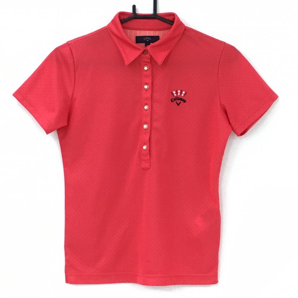 【超美品】キャロウェイ 半袖ポロシャツ レッド×白 ピンドット柄 ロゴ刺しゅう レディース M ゴルフウェア Callaway