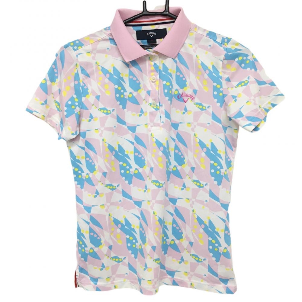 キャロウェイ 半袖ポロシャツ ピンク×白 総柄 ドット DRYSPORT  レディース M ゴルフウェア Callaway