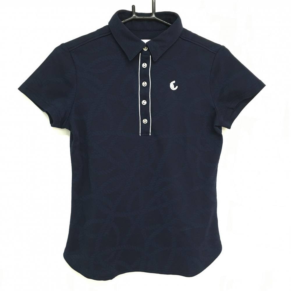 【超美品】キャロウェイ 半袖ポロシャツ ネイビー×白 ロープ柄 ラメ糸ロゴ  レディース M ゴルフウェア Callaway