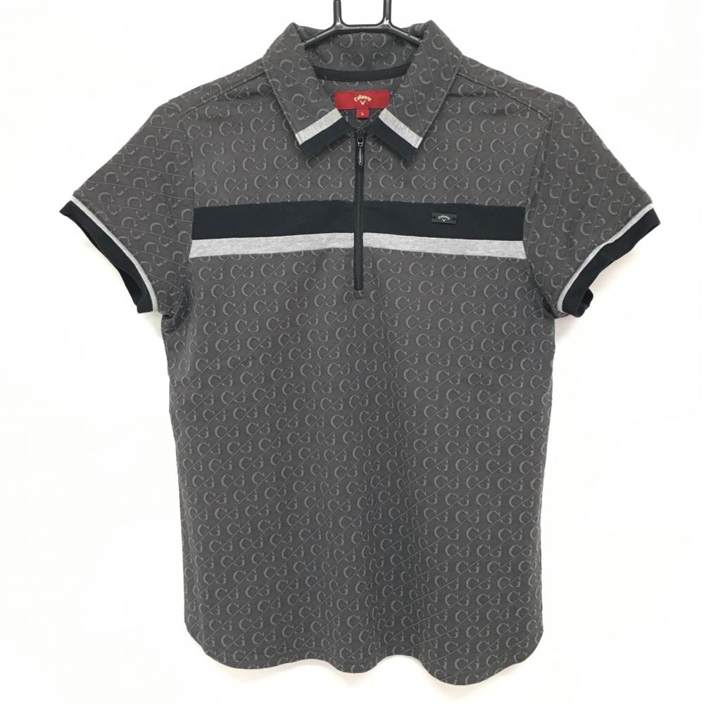 【美品】キャロウェイ レッドレーベル 半袖ポロシャツ グレー 総柄 ハーフジップ レディース L ゴルフウェア Callaway